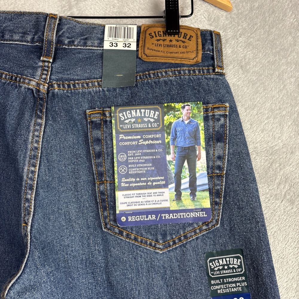 Signature by Levi Strauss Mens Regular Fit Straight‎ Leg Jeans Blue 33x32 NEW - Picture 3 of 8